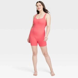 All in Motion Size XXL Brushed Sculpt Rib Short Active Bodysuit Vibrant Pink